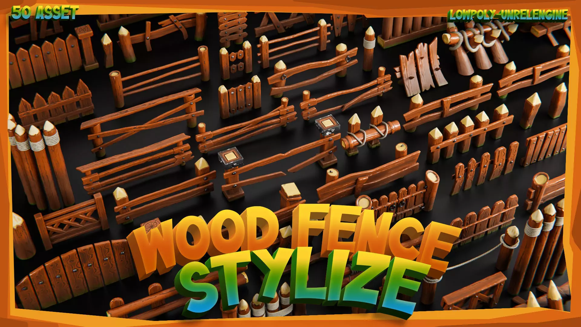 50 Wood Fence Stylize - Lowpoly -UnrealEngine Low-poly 3D model_0