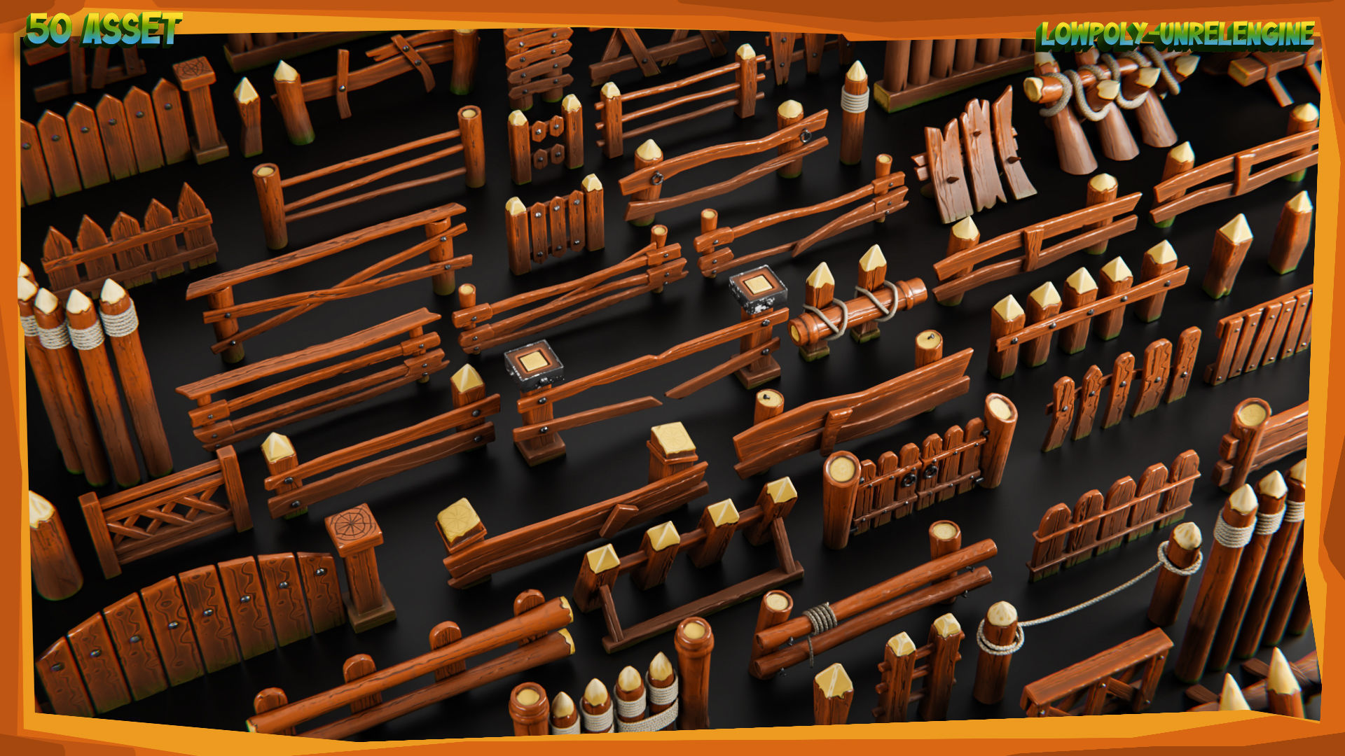 50 Wood Fence Stylize - Lowpoly -UnrealEngine Low-poly 3D model_1