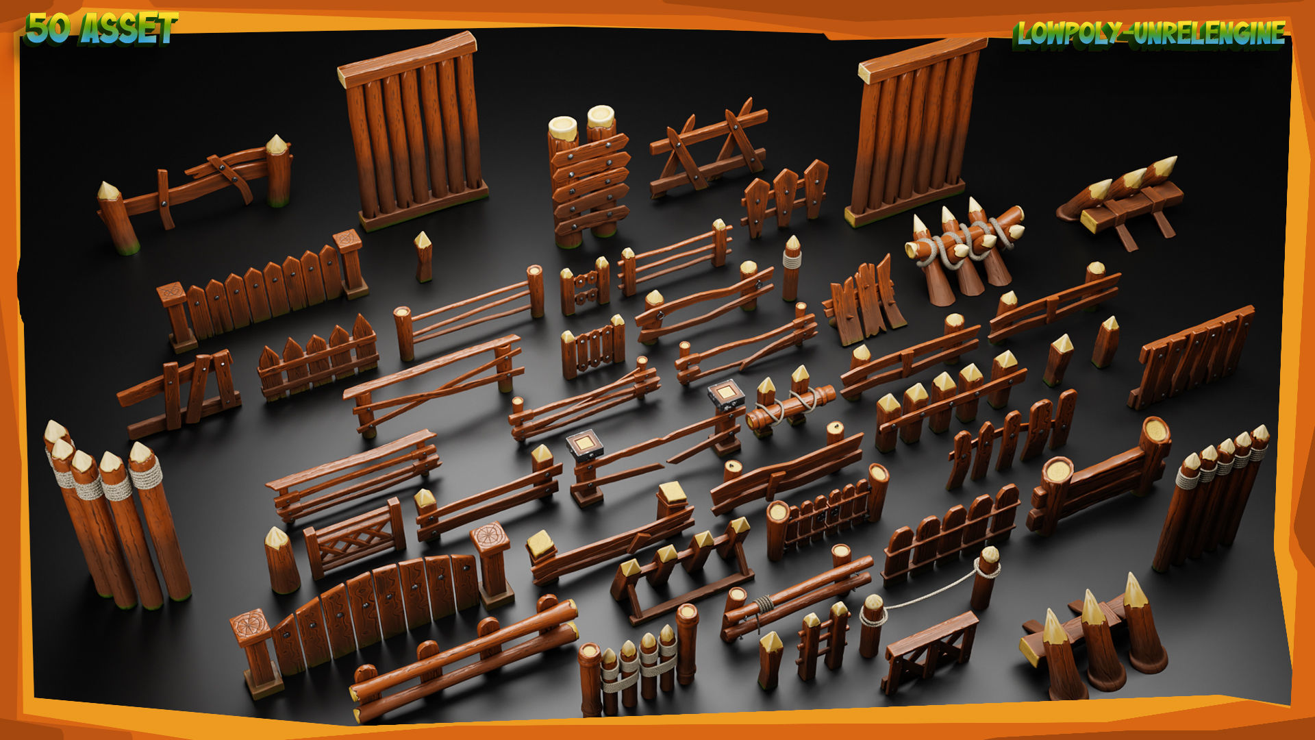 50 Wood Fence Stylize - Lowpoly -UnrealEngine Low-poly 3D model_3