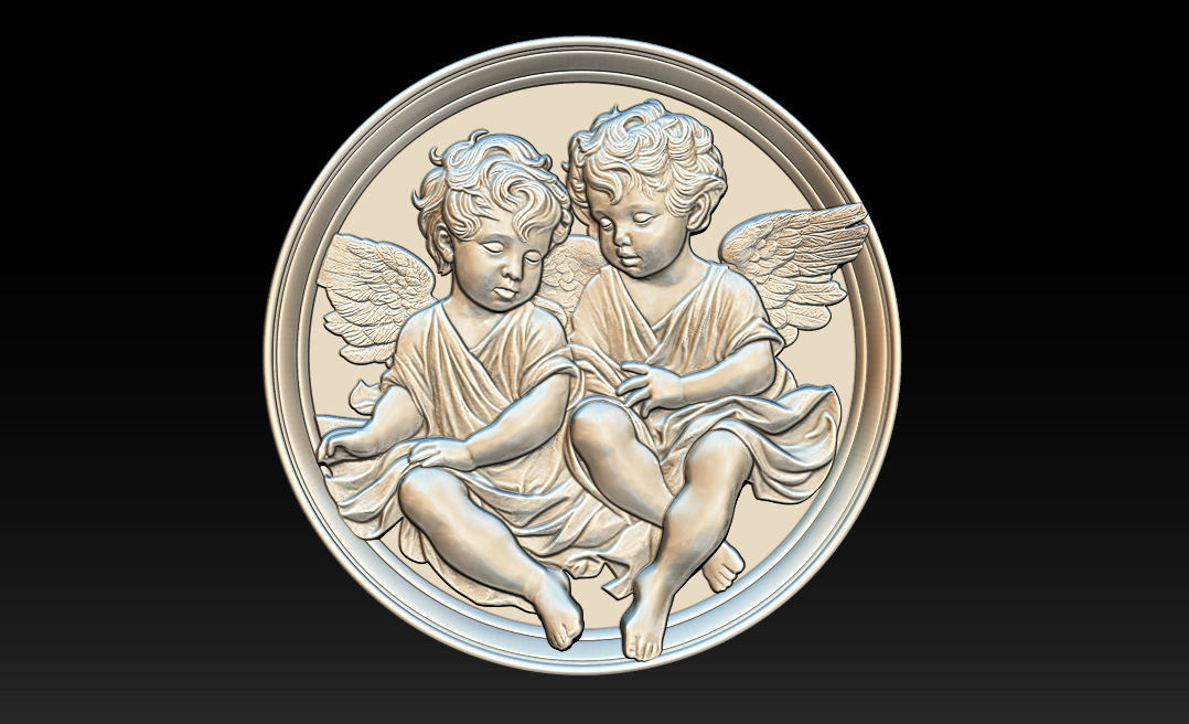 Relief model of two little angels - STL 3D print model_5