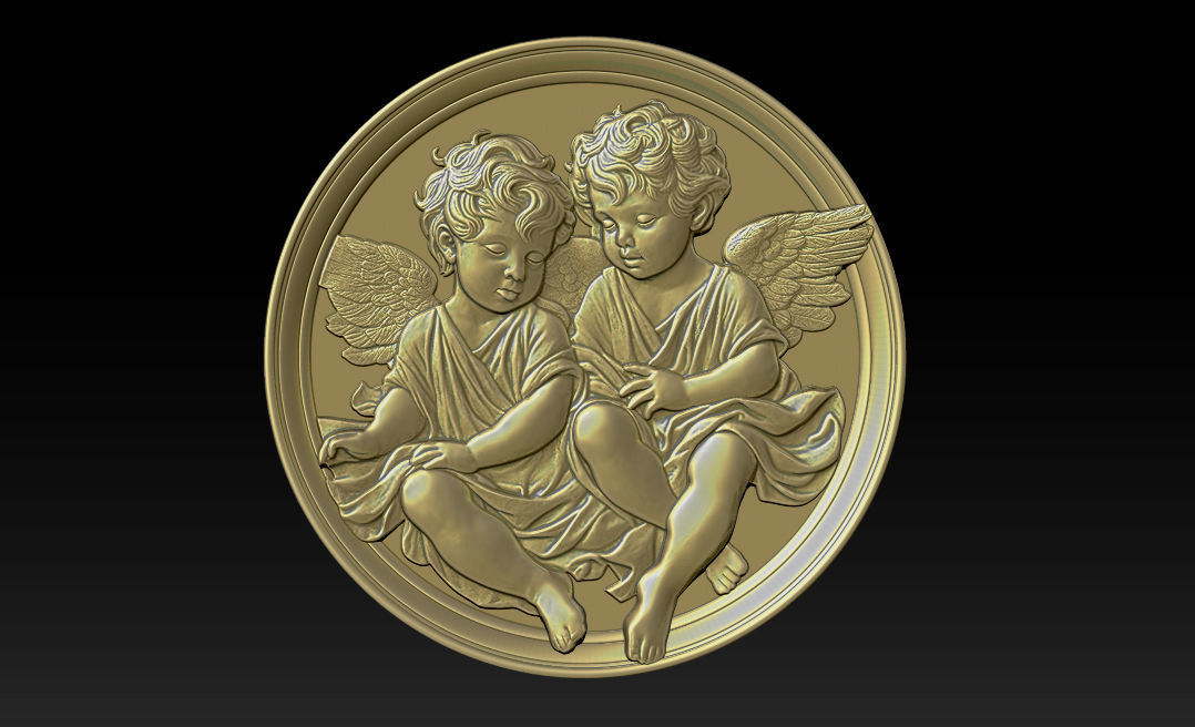 Relief model of two little angels - STL 3D print model_2