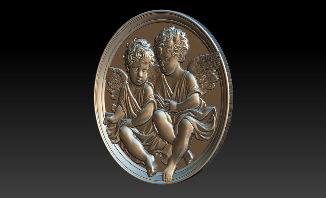 Relief model of two little angels - STL 3D print model_12