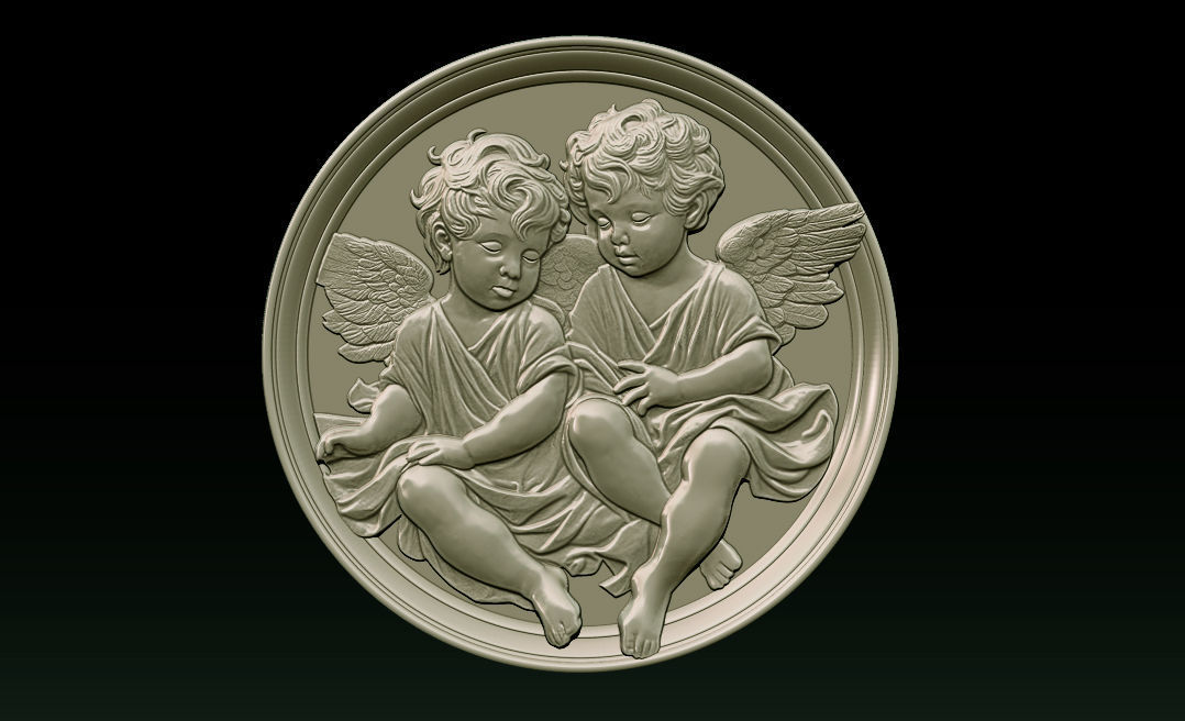 Relief model of two little angels - STL 3D print model_15