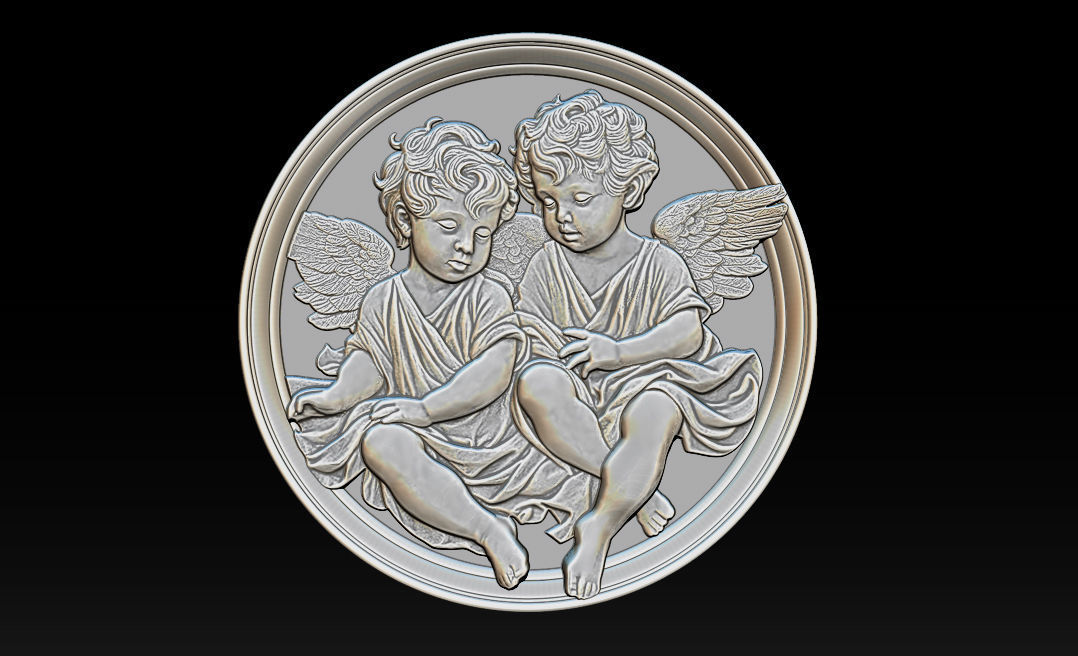 Relief model of two little angels - STL 3D print model_3