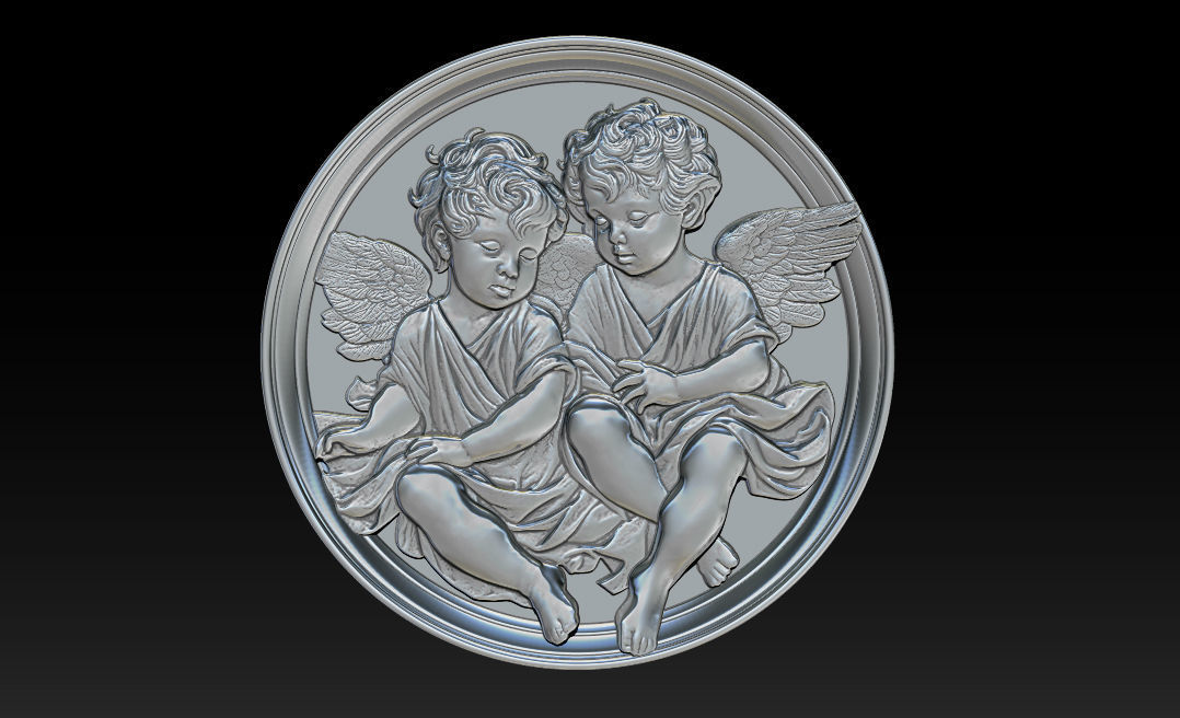 Relief model of two little angels - STL 3D print model_6