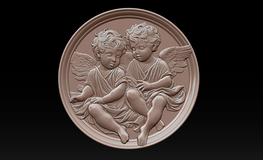 Relief model of two little angels - STL 3D print model_1