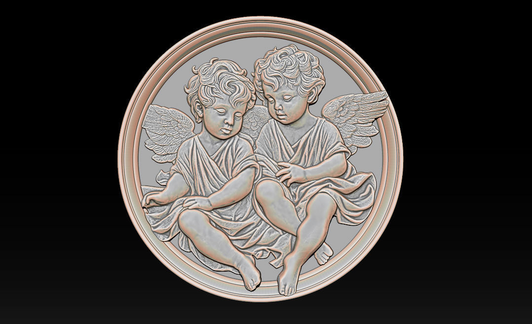 Relief model of two little angels - STL 3D print model_4