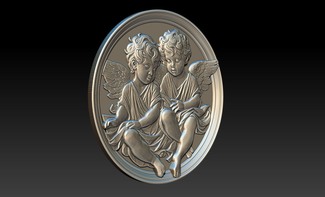 Relief model of two little angels - STL 3D print model_7