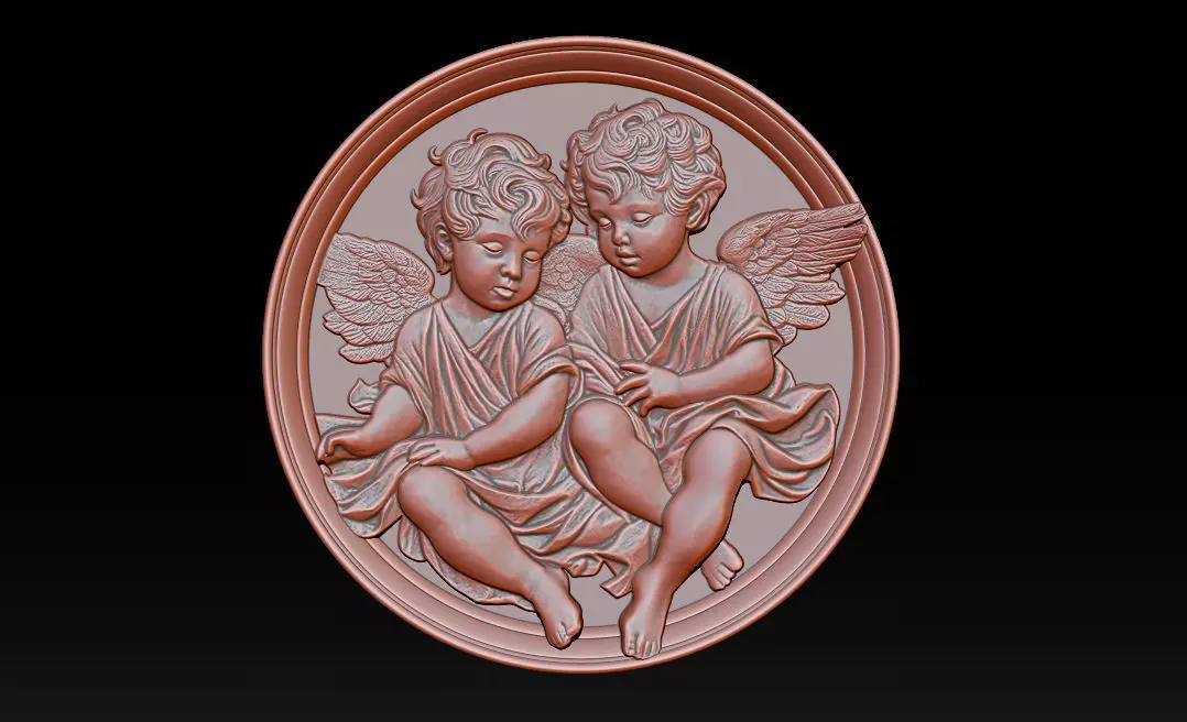 Relief model of two little angels - STL 3D print model_0