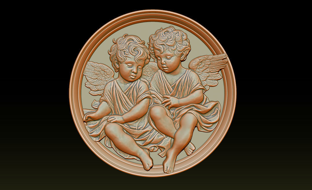 Relief model of two little angels - STL 3D print model_8
