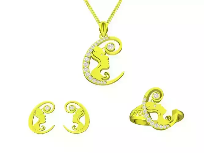 7806 Set diamond beautiful girl ring earrings pendant