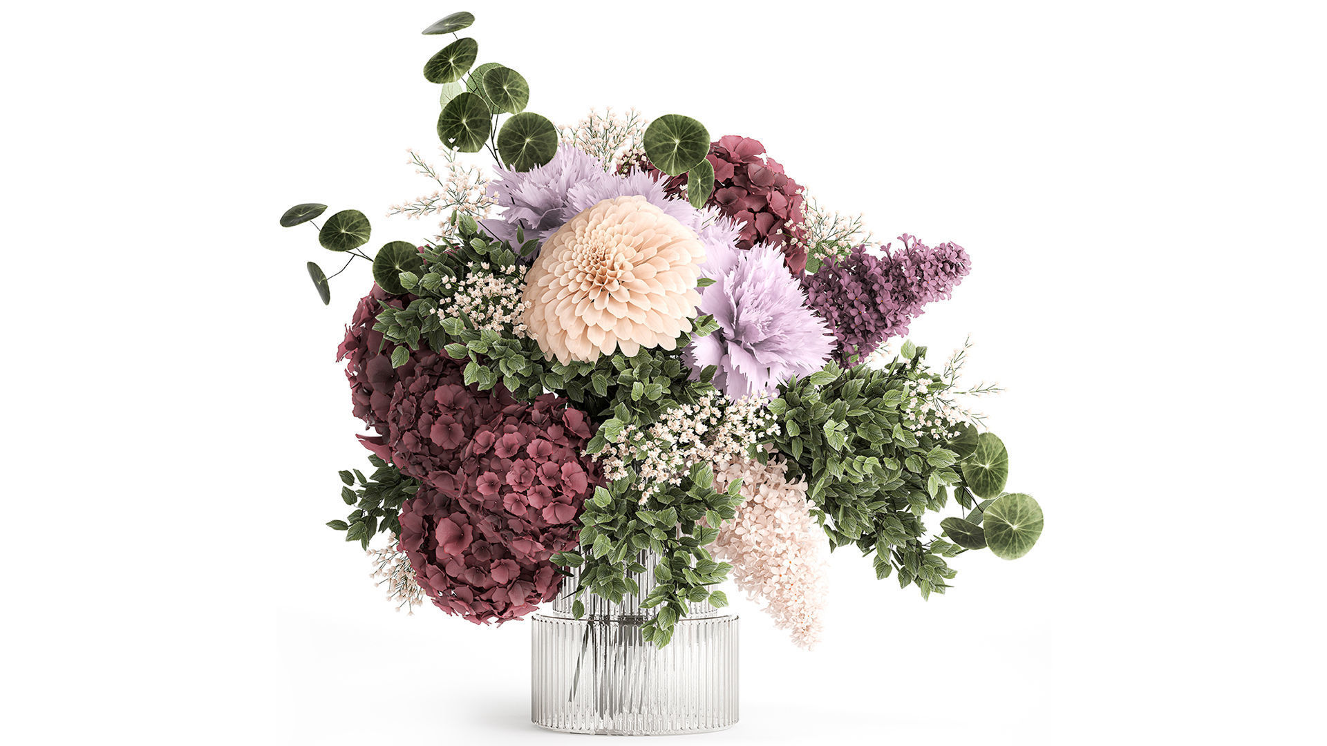 Collection of flower bouquets and vase set of 41 pieces 3D model_5