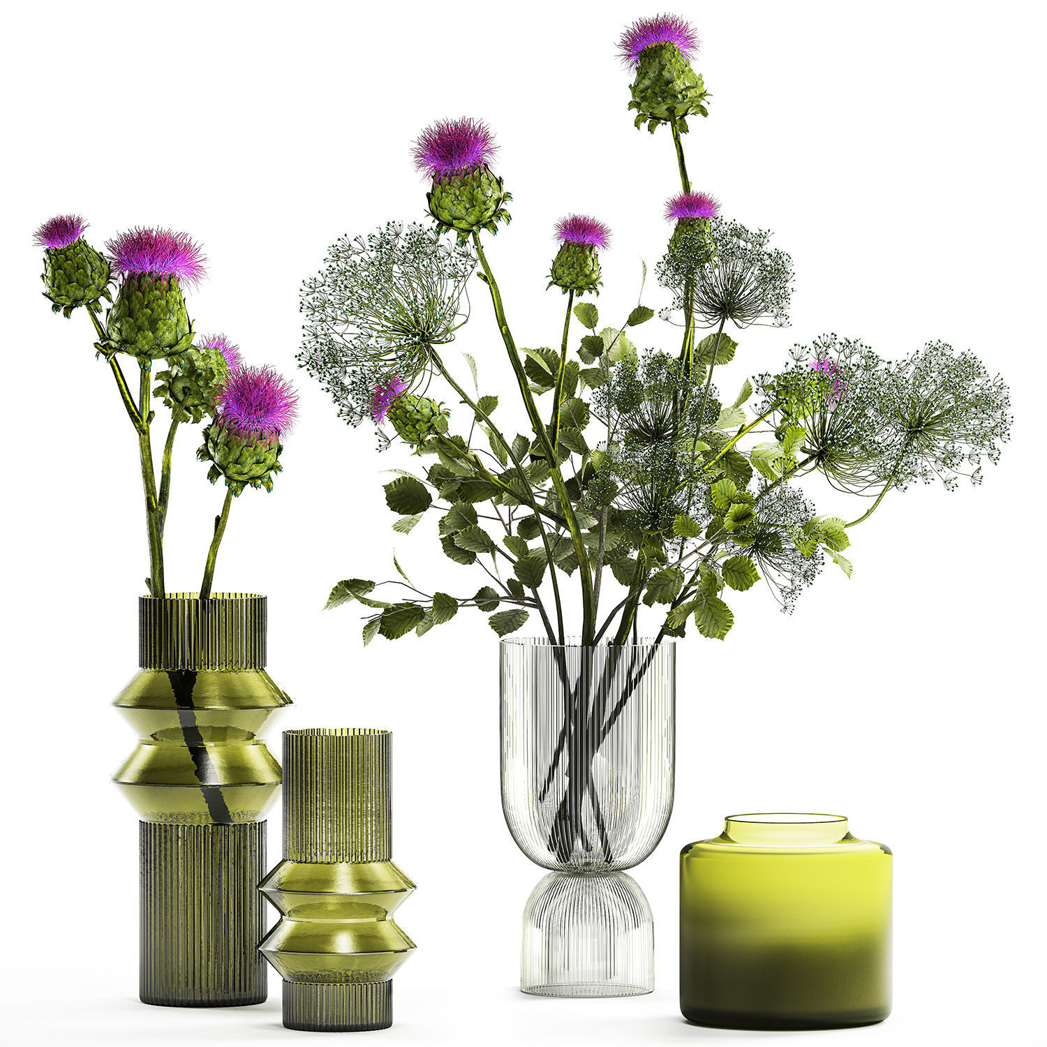 Collection of flower bouquets and vase set of 41 pieces 3D model_12