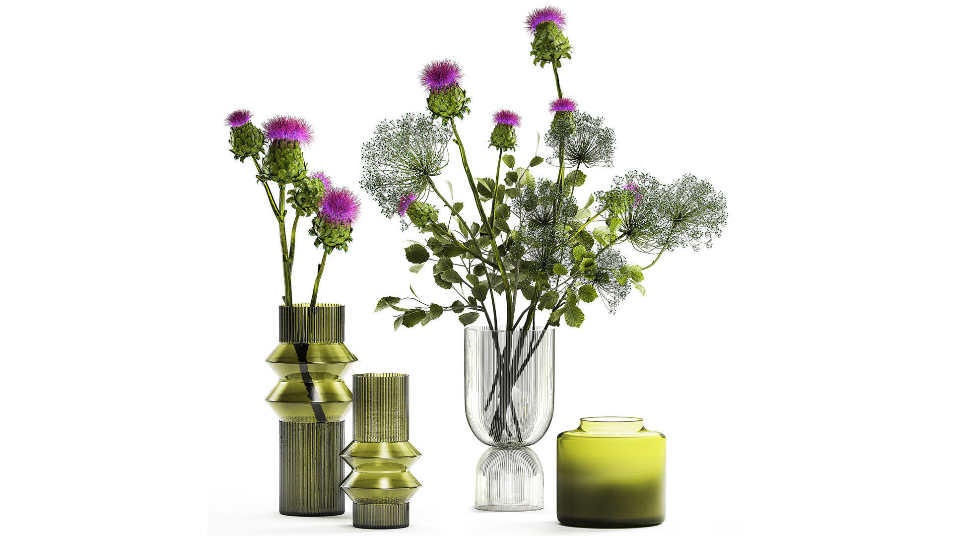 Collection of flower bouquets and vase set of 41 pieces 3D model_7