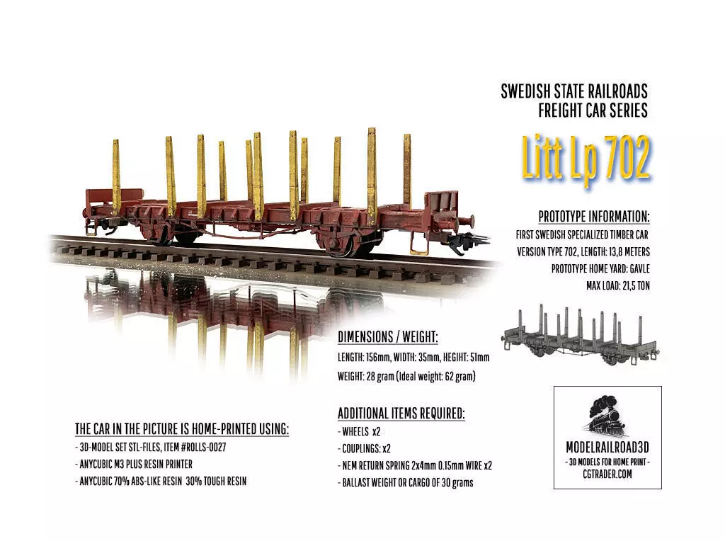 ROLLS-0031 Swedish SJ Litt Lp702 Stake Car H0-scale 3D print model_0