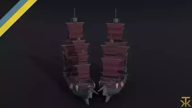 Cartoon pirate ship Polygonal Style