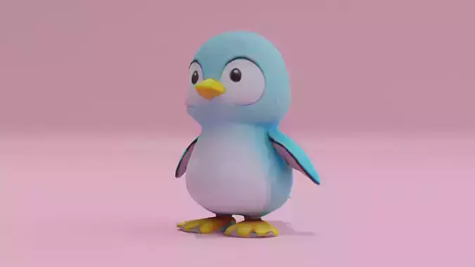 Penguin Light Blue Cute Low High Poly