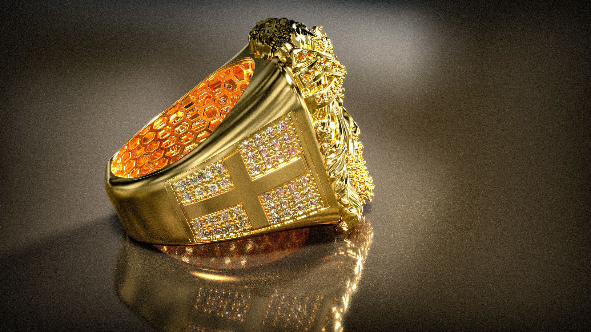 Jesus Christ Ring with Holy Cross and Diamonds 3D Model 3D print model_1