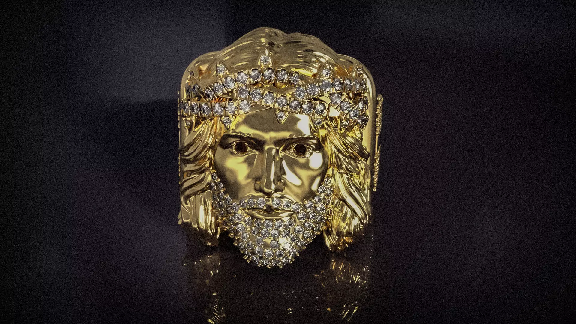 Jesus Christ Ring with Holy Cross and Diamonds 3D Model 3D print model_0