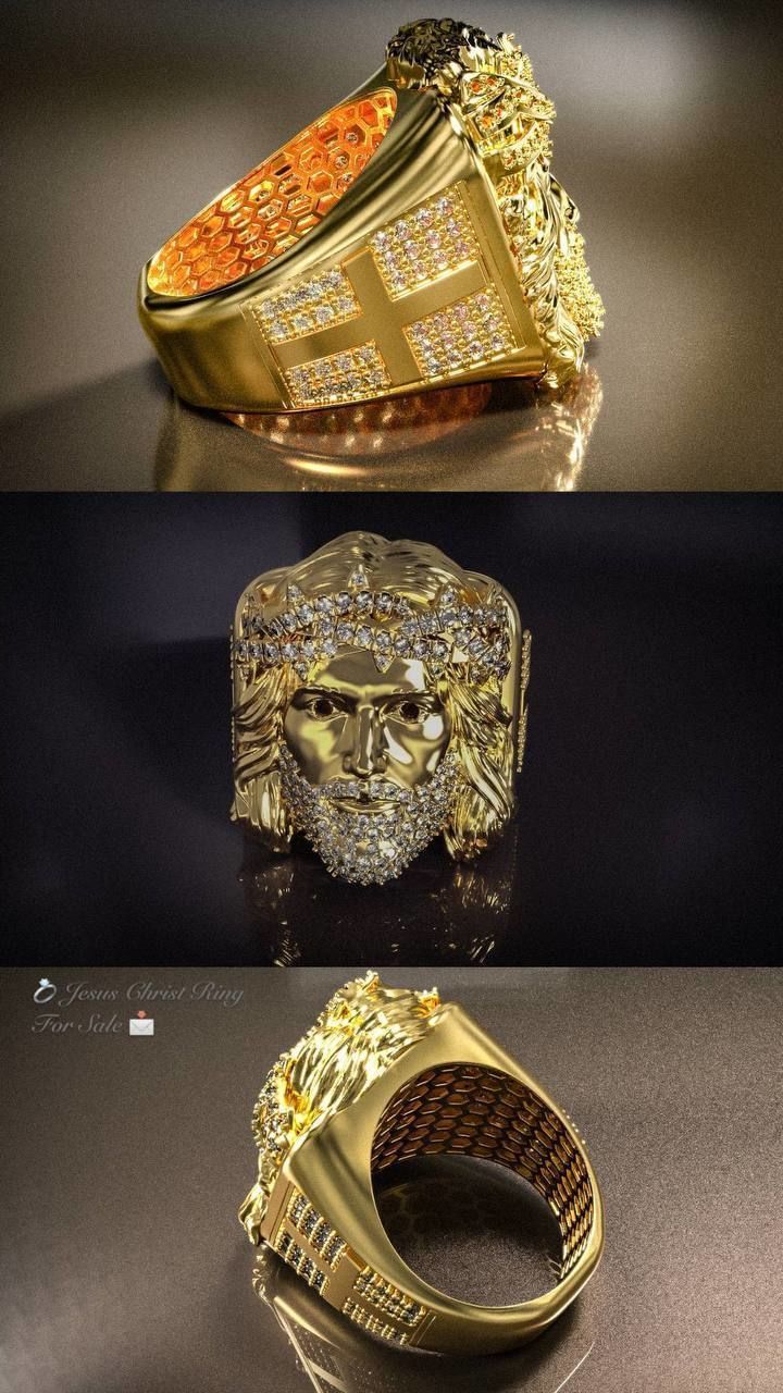Jesus Christ Ring with Holy Cross and Diamonds 3D Model 3D print model_3