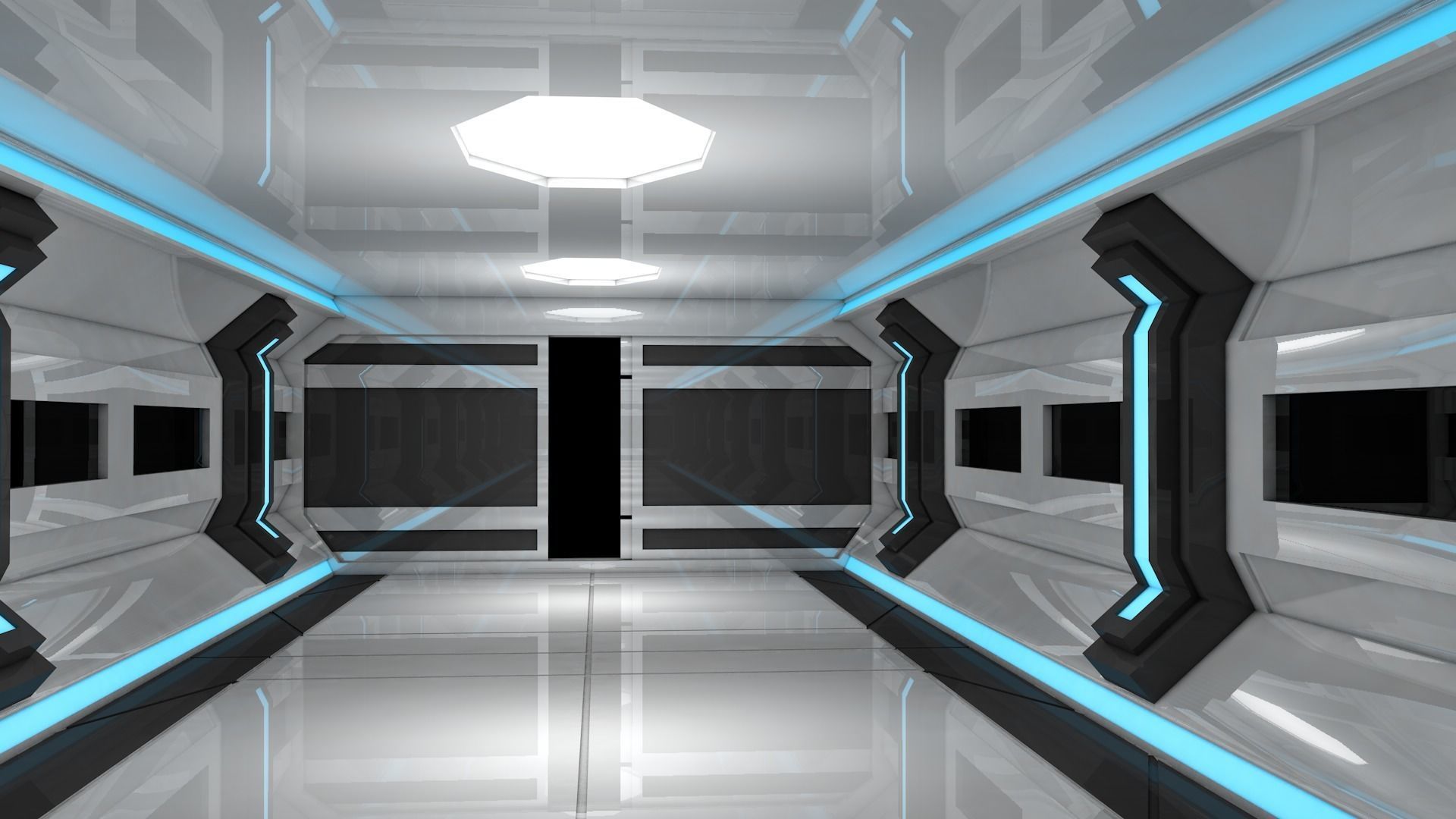 Sci Fi Corridor Low-poly 3D model_1