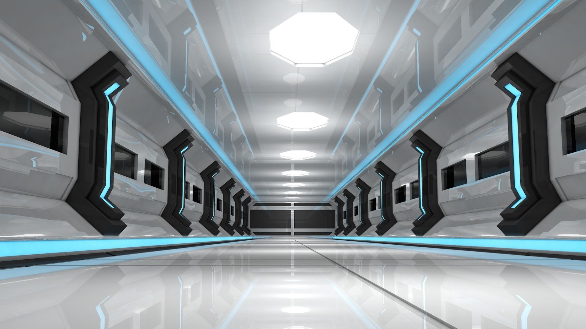 Sci Fi Corridor Low-poly 3D model_7