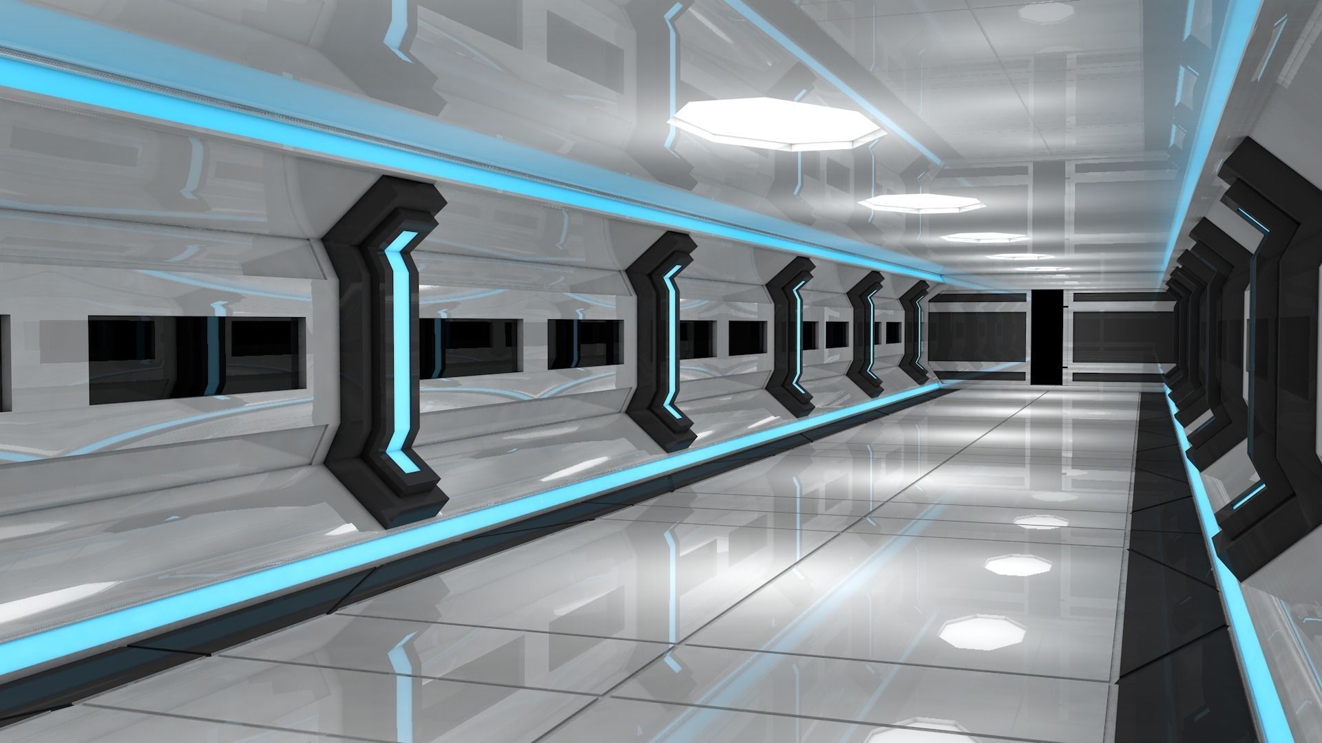 Sci Fi Corridor Low-poly 3D model_2