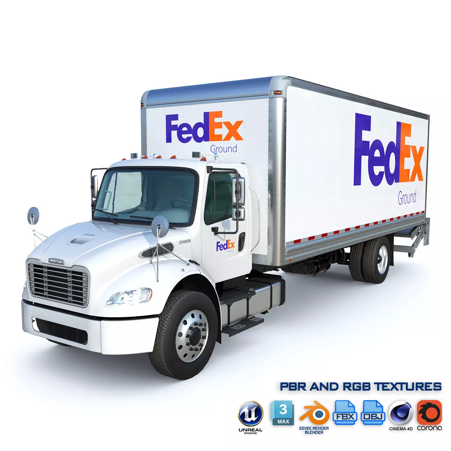 2020 Freightliner M2 106 Box truck Fedex Low-poly 3D model