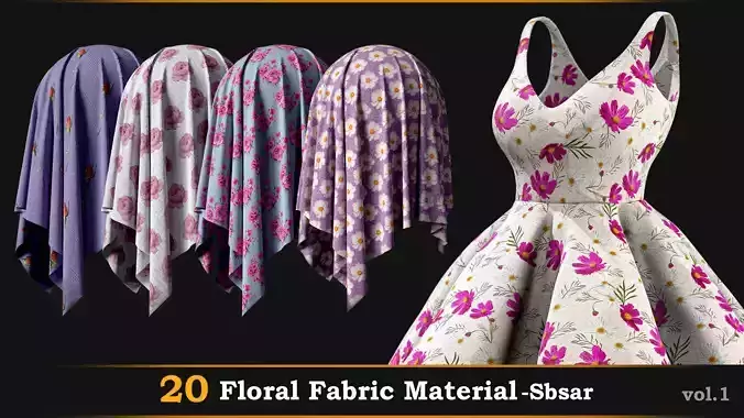 20 Floral Fabric Material -SBSAR -vol-1