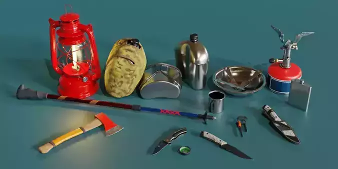Camping Tools Bundle - Game Asset - PBR