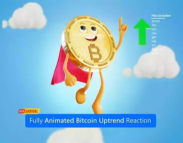 Bitcoin Uptrend Animated Reaction Low-poly 3D model