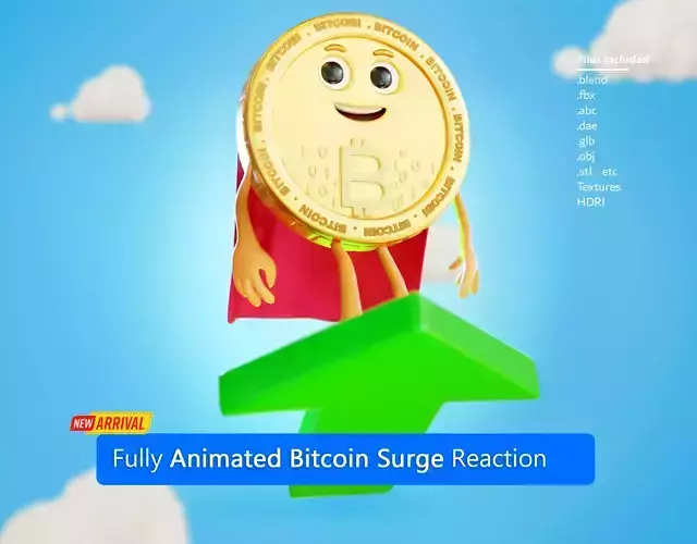 Bitcoin Surge Animated Reaction Low-poly 3D model