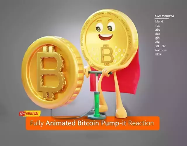Bitcoin Pump it Animated Reaction Low-poly 3D model