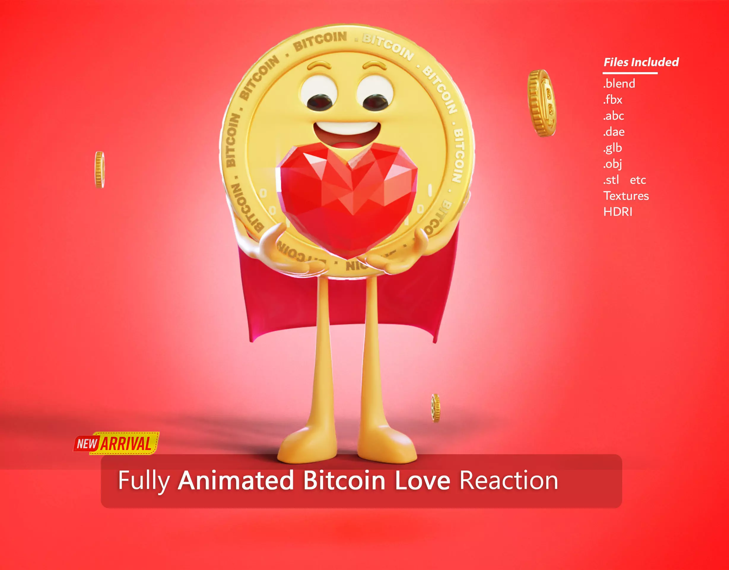 Bitcoin Love Animated Reaction Low-poly 3D model