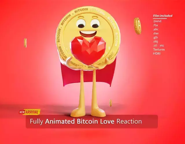 Bitcoin Love Animated  Reaction Low-poly 3D model