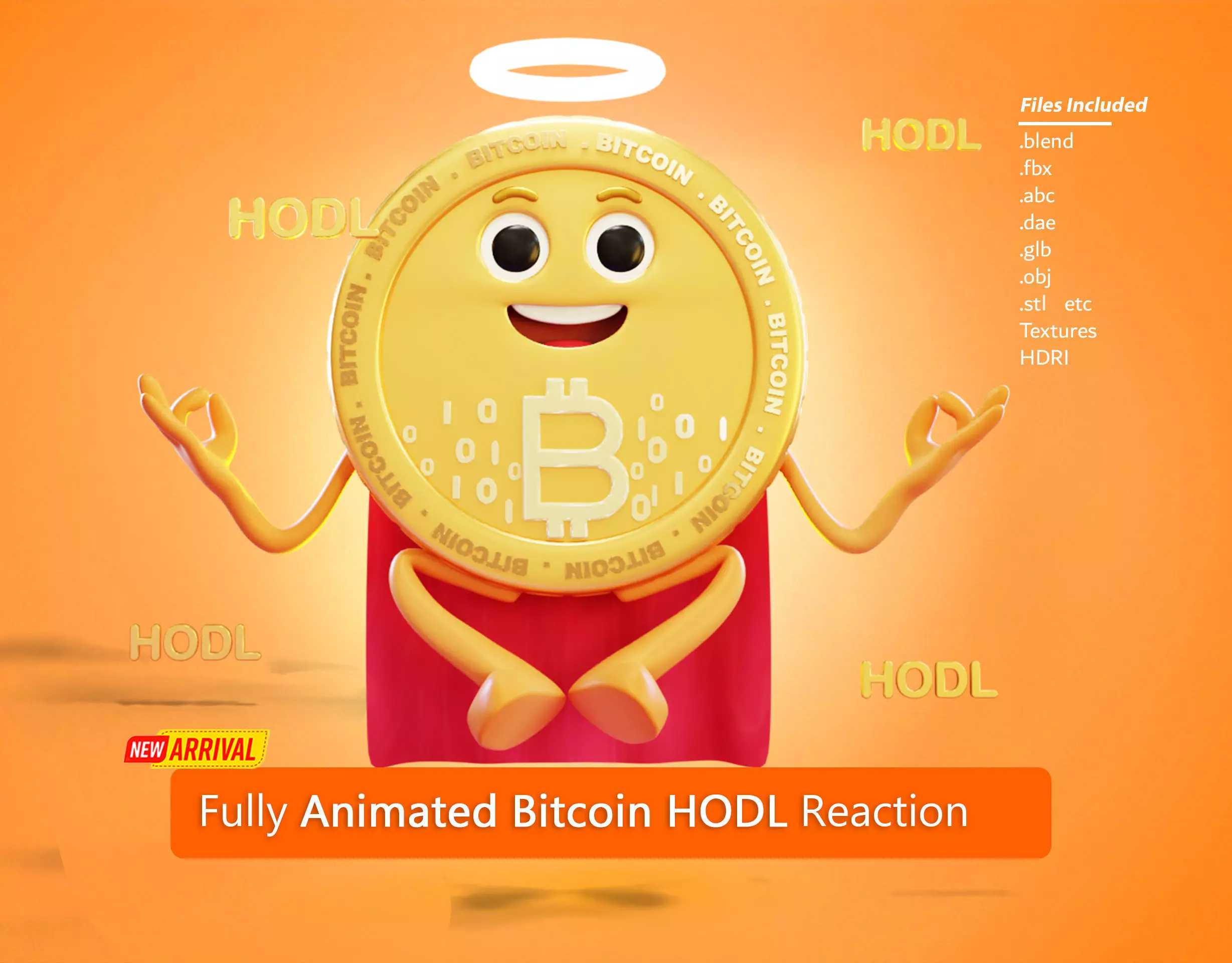 Bitcoin HODL Animated Reaction Low-poly 3D model
