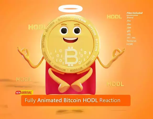 Bitcoin HODL Animated Reaction Low-poly 3D model