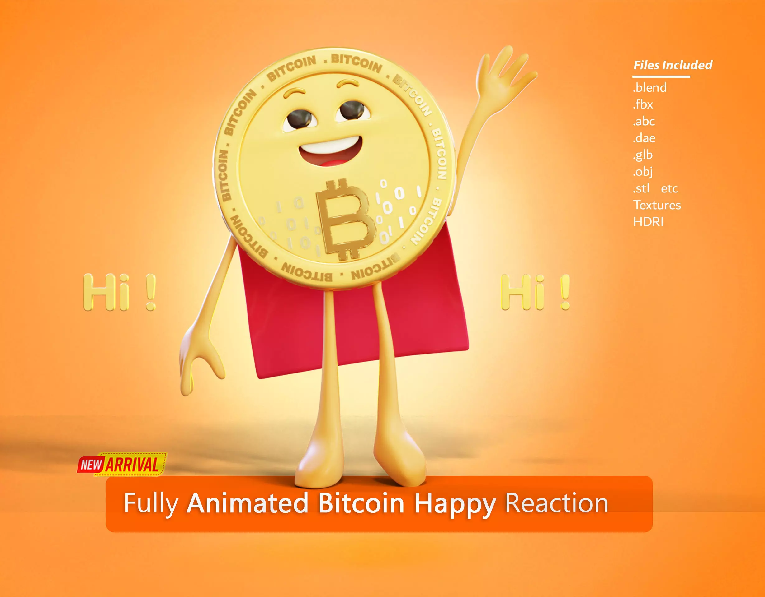 Bitcoin Happy Hi Animated Reaction Low-poly 3D model