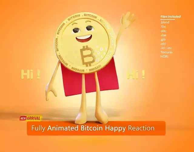 Bitcoin Happy Hi Animated Reaction Low-poly 3D model