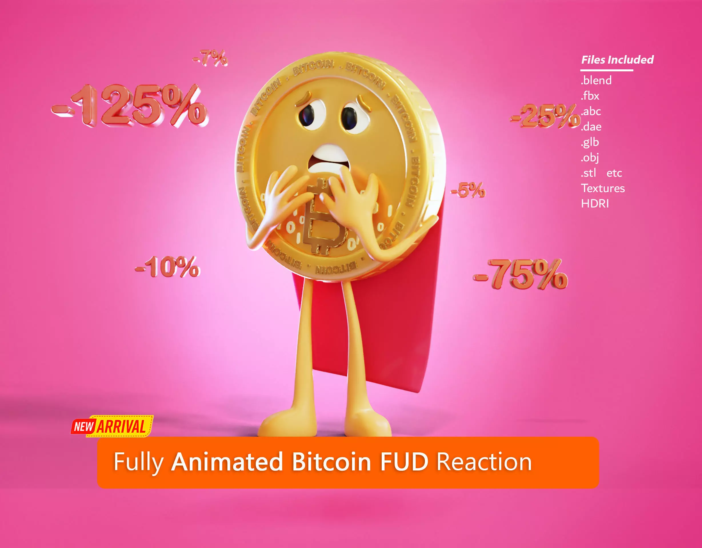 Bitcoin FUD Animated Reaction Low-poly 3D model_0