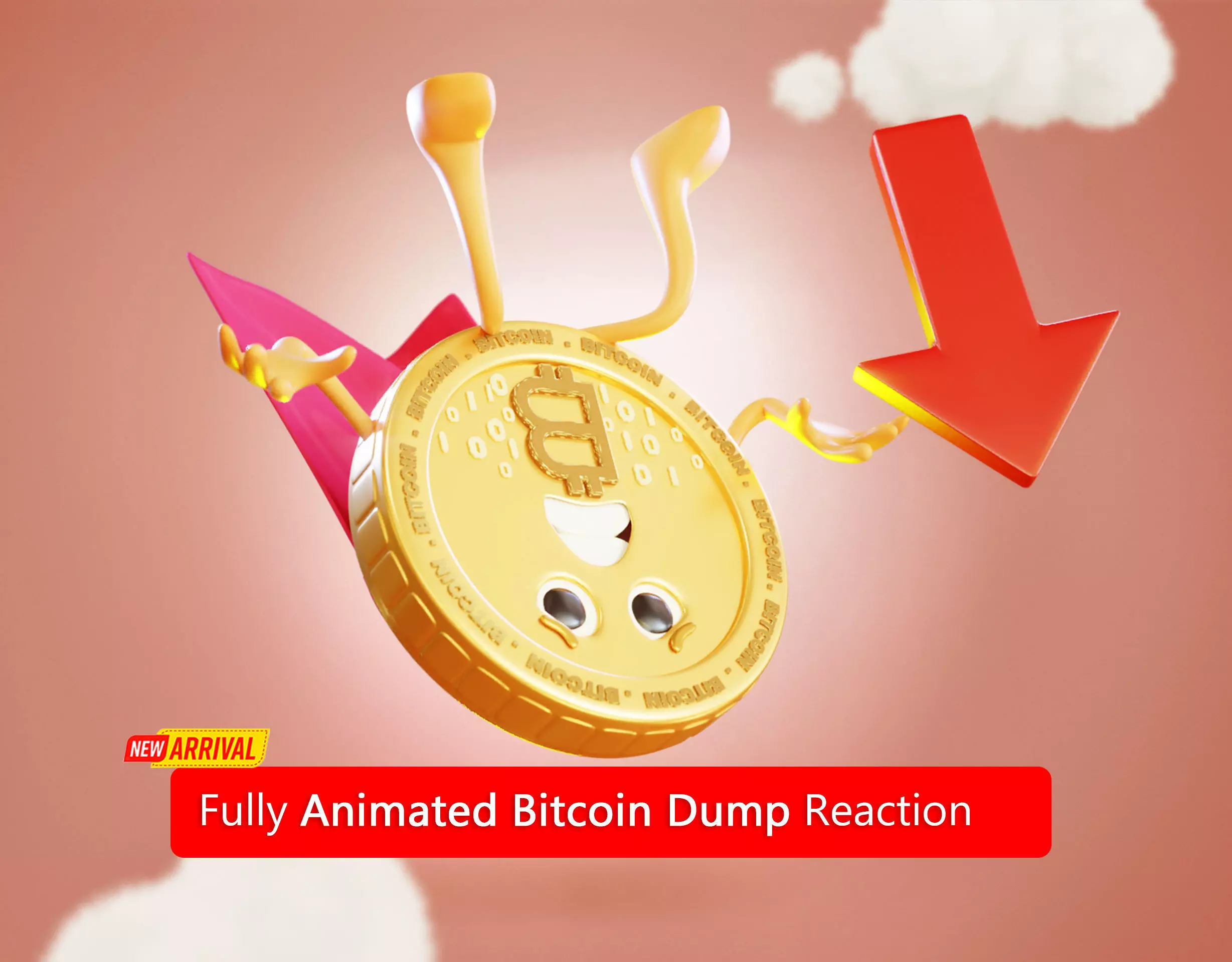 Bitcoin Dump Animated Reaction Low-poly 3D model