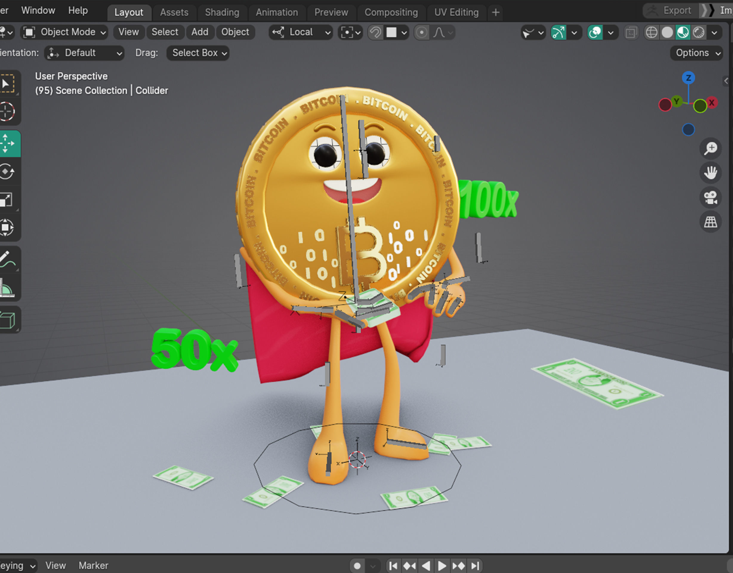 Bitcoin Cash Animated Reaction Low-poly 3D model_8