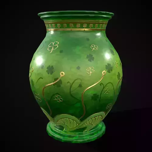 Carved Painted Green Pot