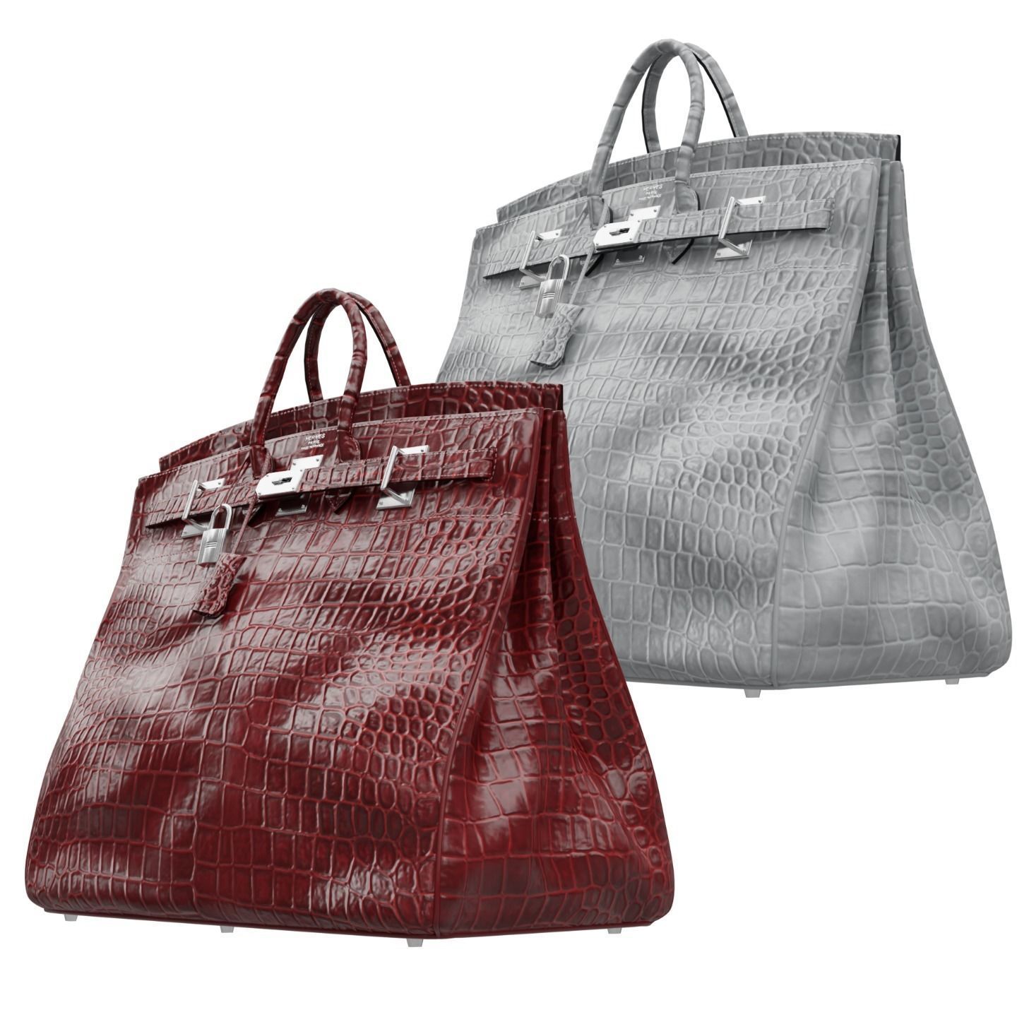 Birkin 55 HAC Croc Bag Low-poly 3D model_1