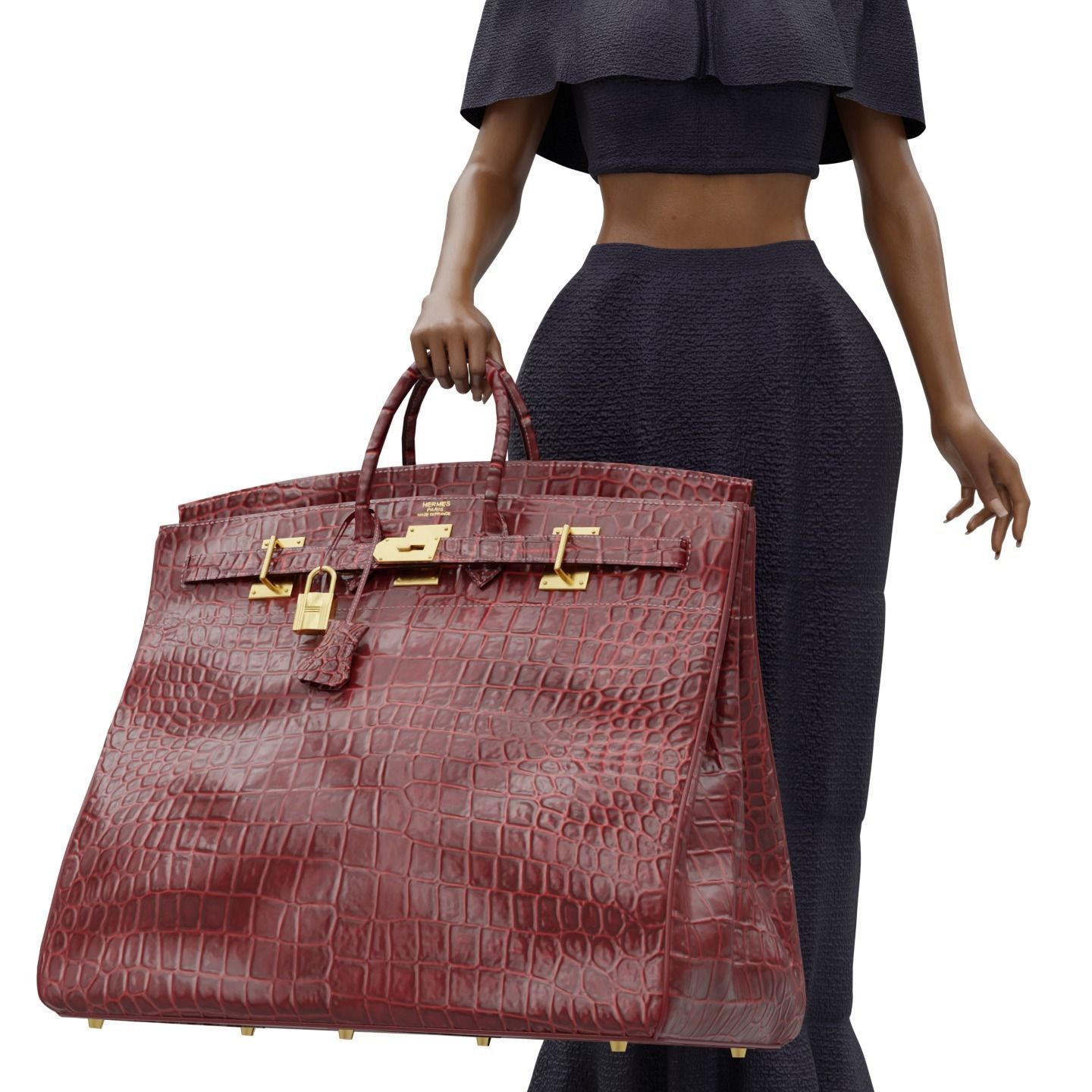 Birkin 55 HAC Croc Bag Low-poly 3D model_18