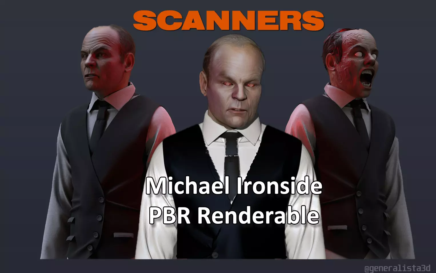 Scanners 1981 Michael Ironside PBR head Low-poly 3D model
