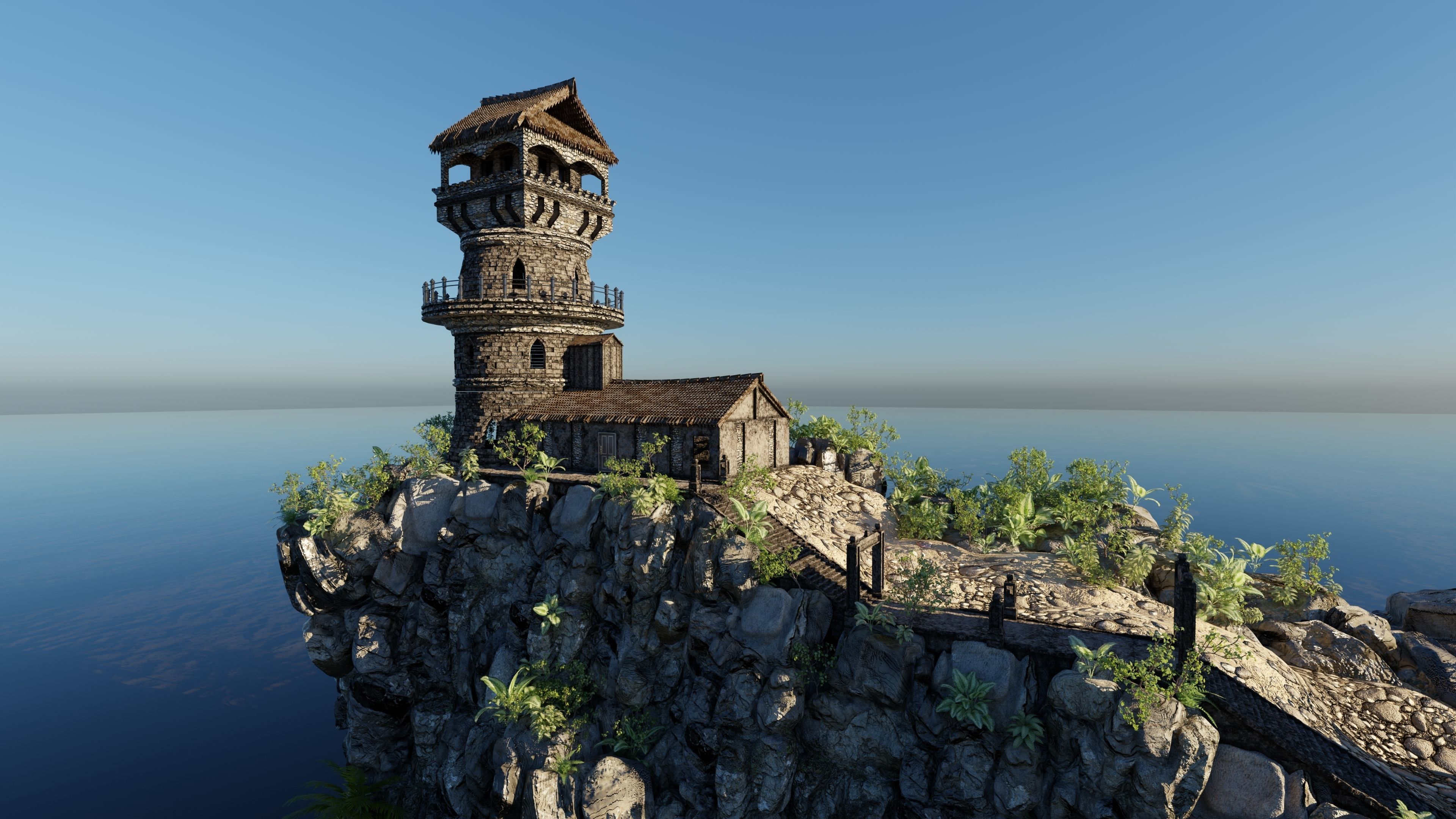 Island Watch Tower Scene 3D model_6