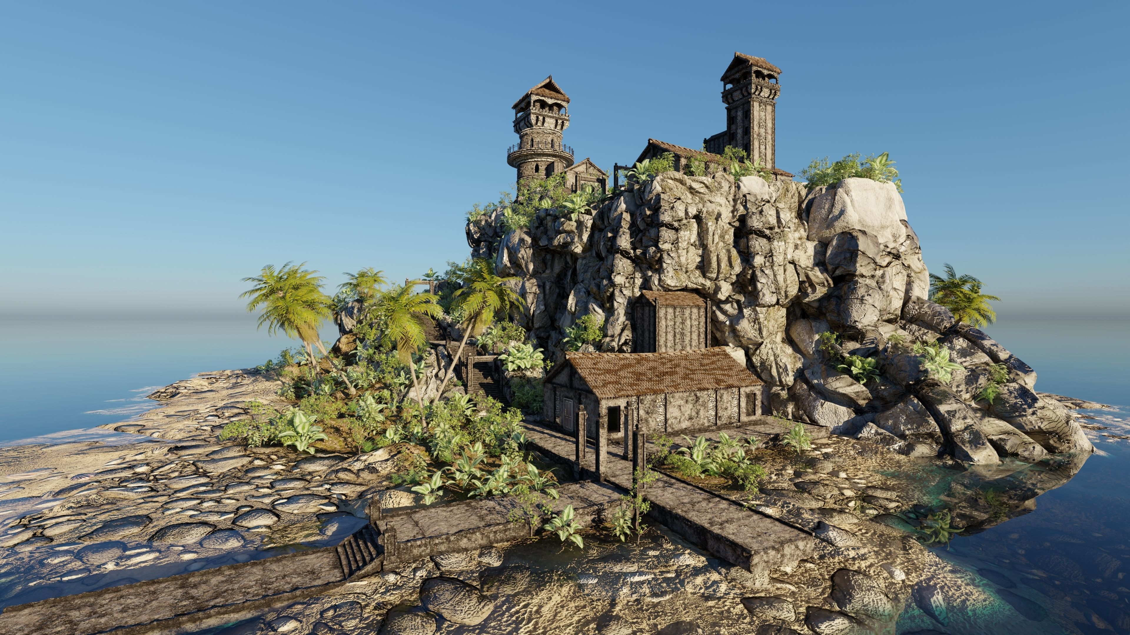 Island Watch Tower Scene 3D model_2