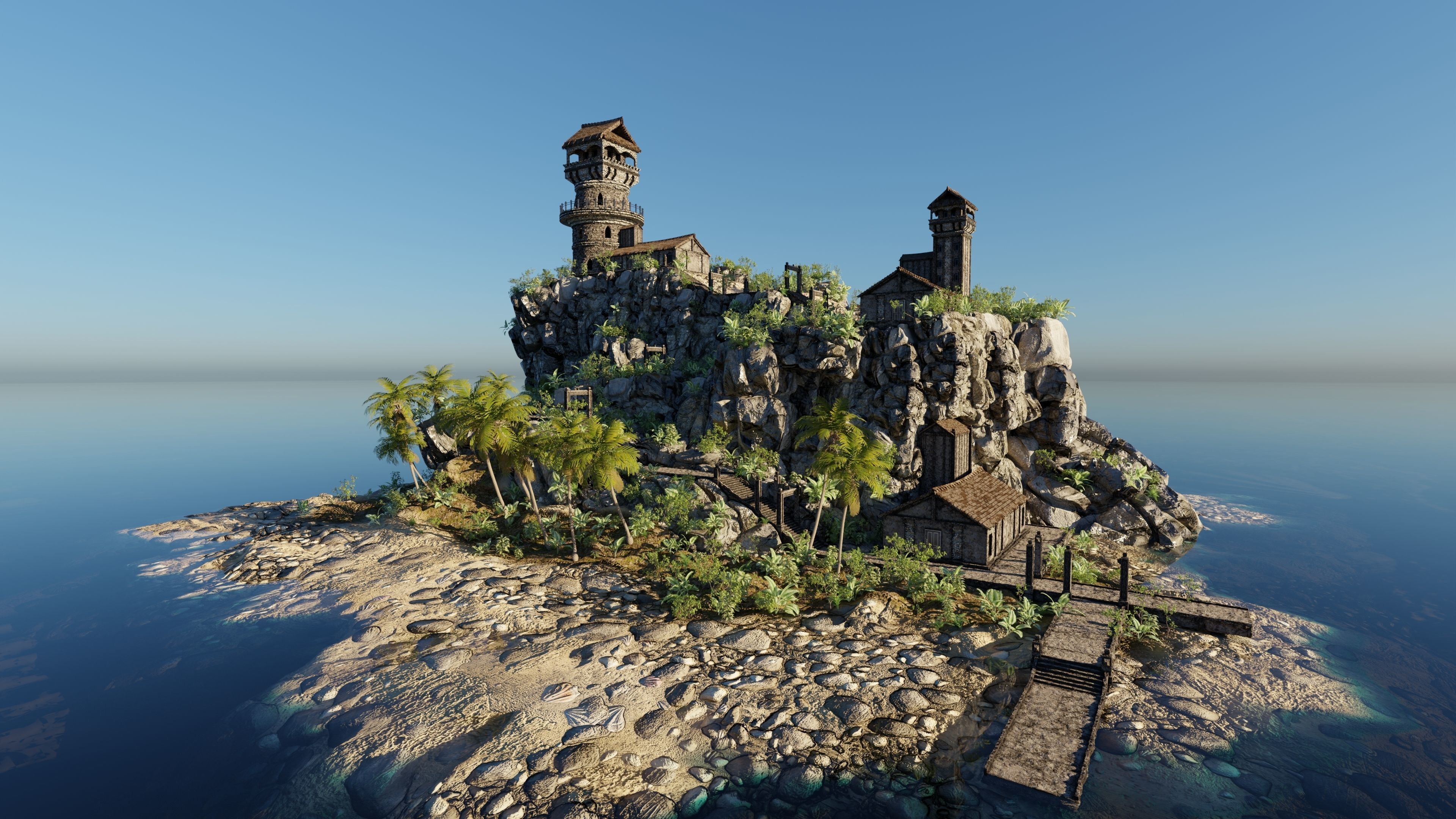 Island Watch Tower Scene 3D model_1