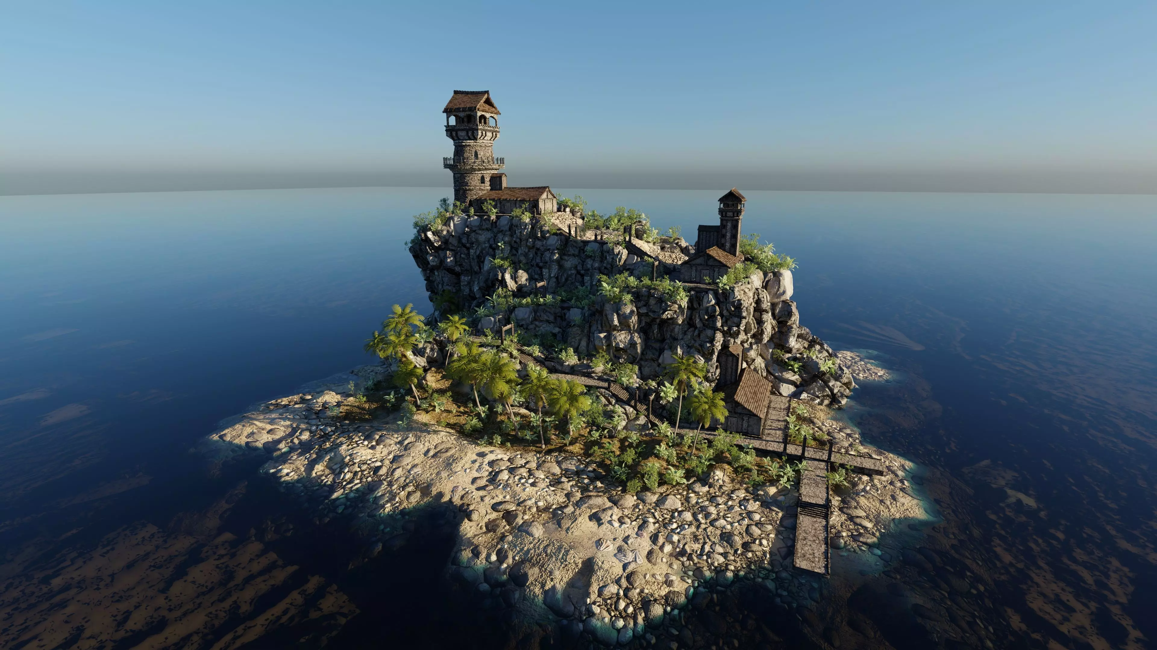 Island Watch Tower Scene 3D model_0